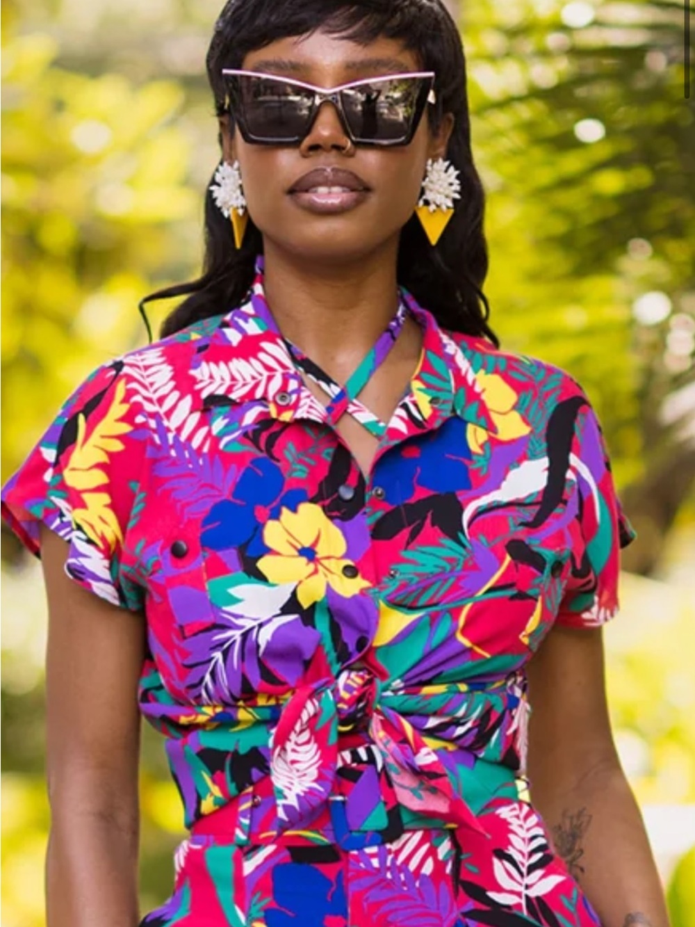 Trashy Diva Pink totally Tropical Tie Button Down Alexa Top